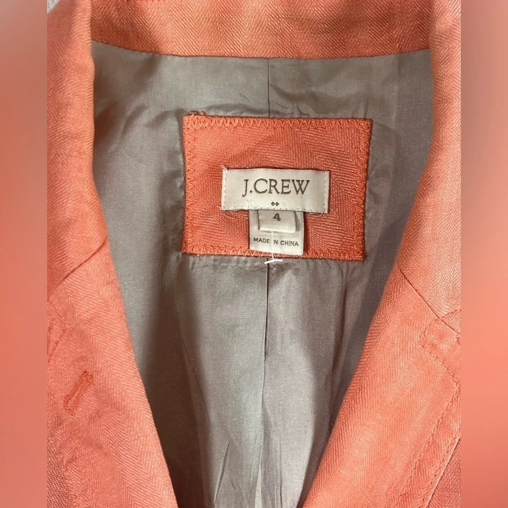 J Crew Size 4 Coral 100% Linen Woman’s Blazer Sport Coat Chic Lightweight Pastel